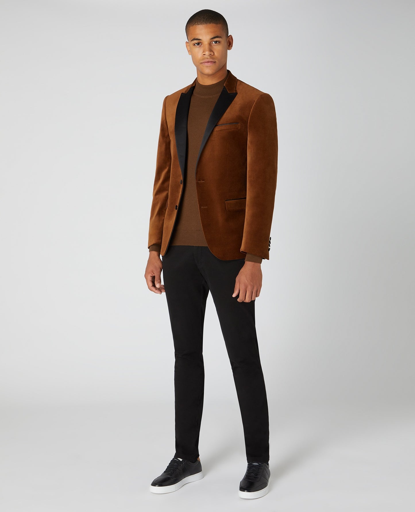 Slim Fit Velvet Jacket - Rust