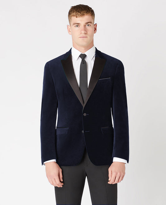 Slim Fit Velvet Jacket - Navy