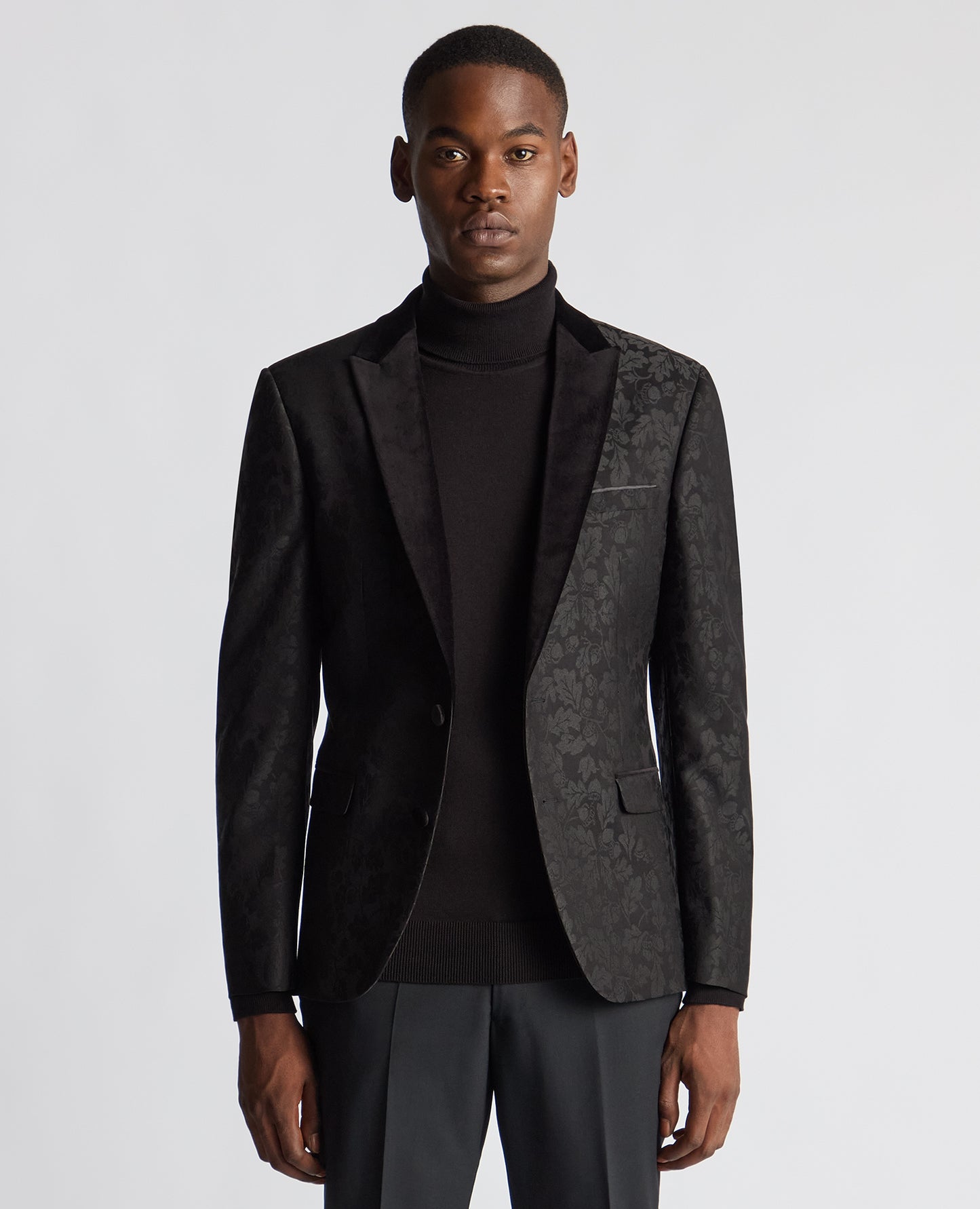Black Brocade Velvet Lapel Evening Jacket