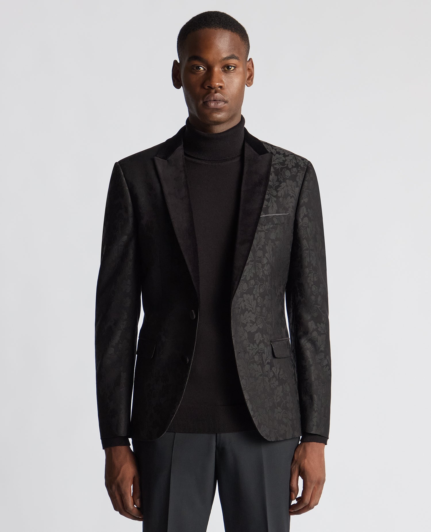 Black Brocade Velvet Lapel Evening Jacket