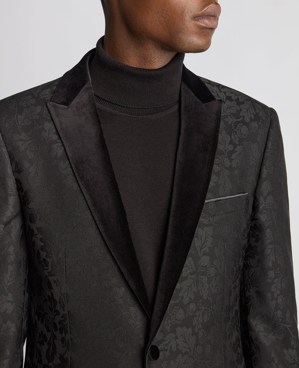 Black Brocade Velvet Lapel Evening Jacket