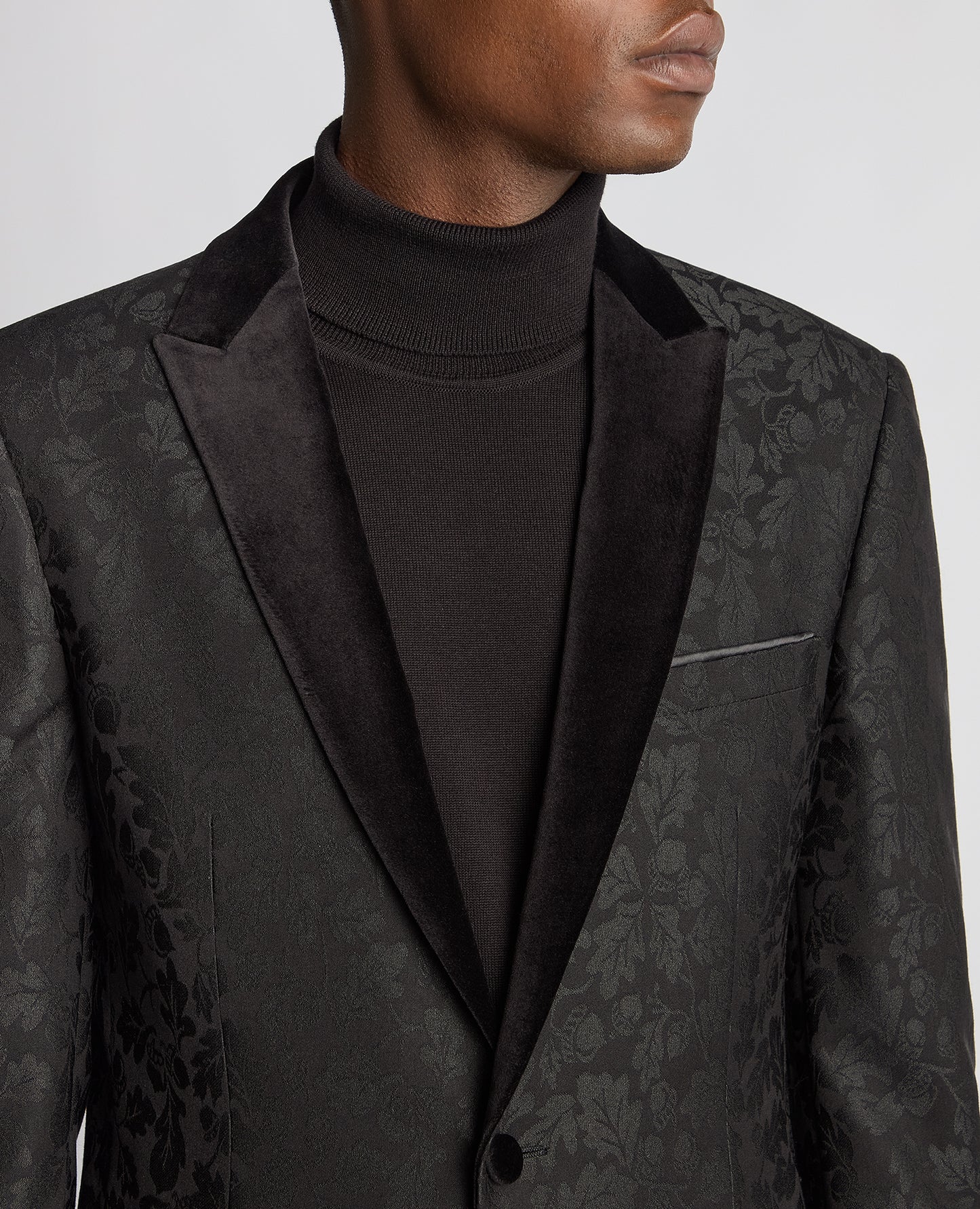 Black Brocade Velvet Lapel Evening Jacket