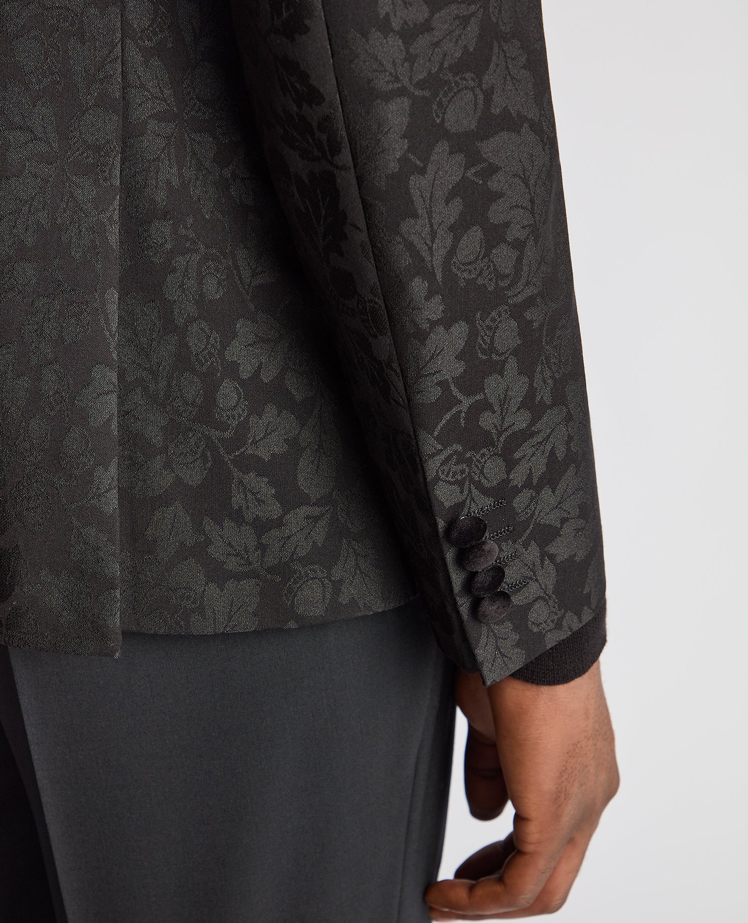 Black Brocade Velvet Lapel Evening Jacket
