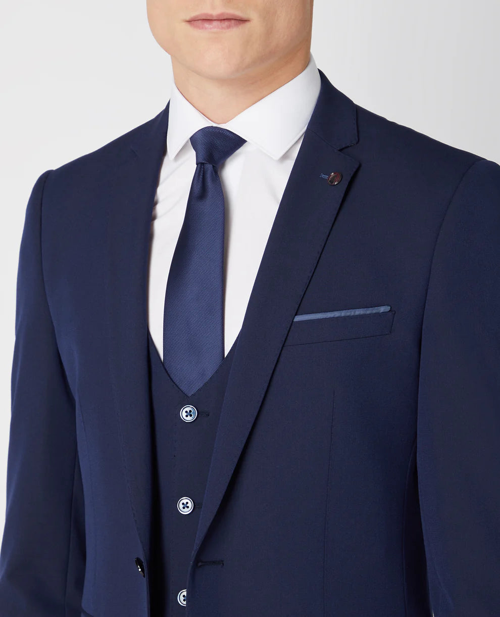 Tapered Fit Polyviscose Suit Waistcoat - French Navy