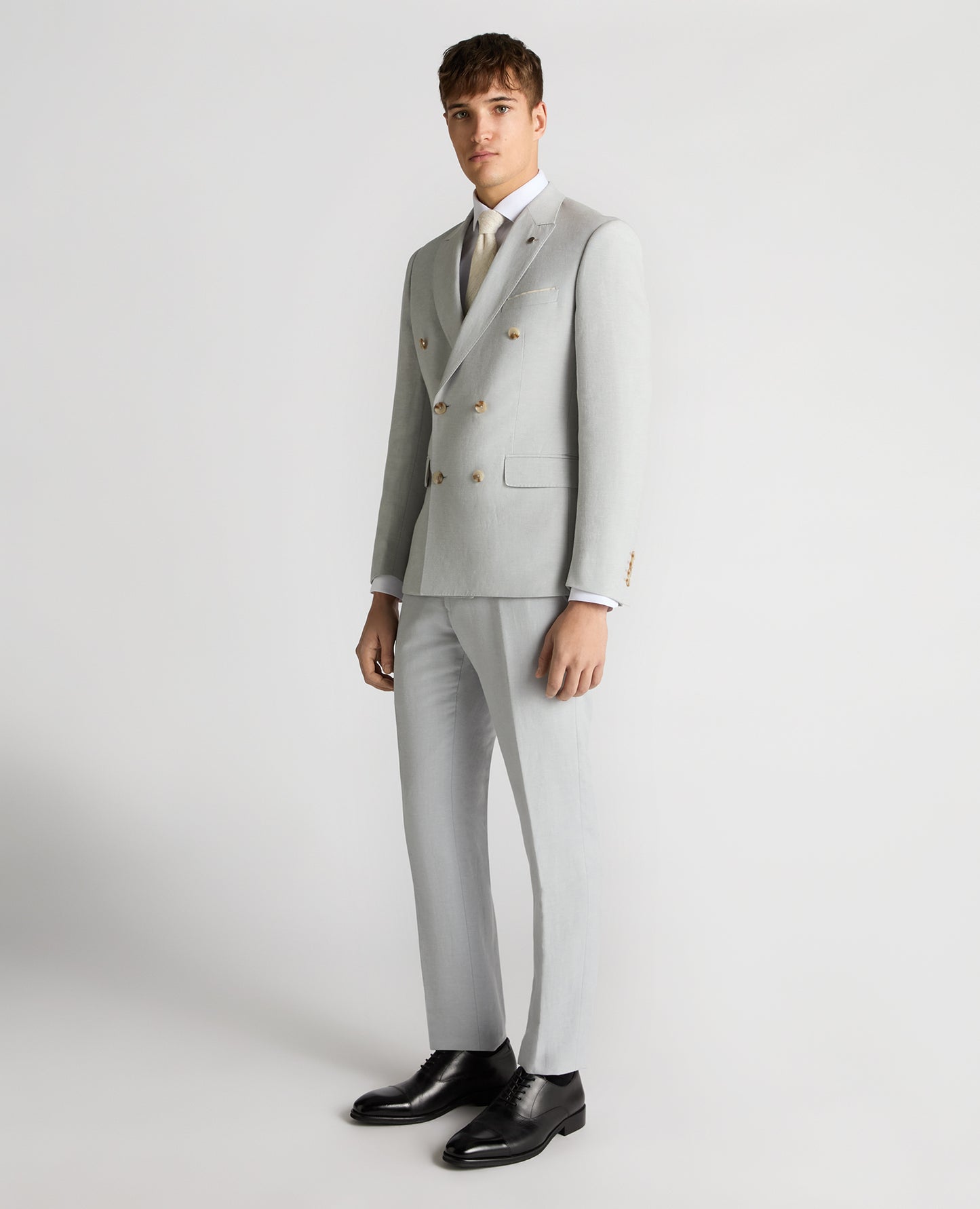 Slim Fit Linen-Blend Trousers - Light Blue