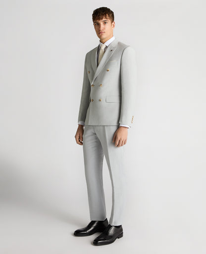 Slim Fit Linen-Blend Trousers - Light Blue