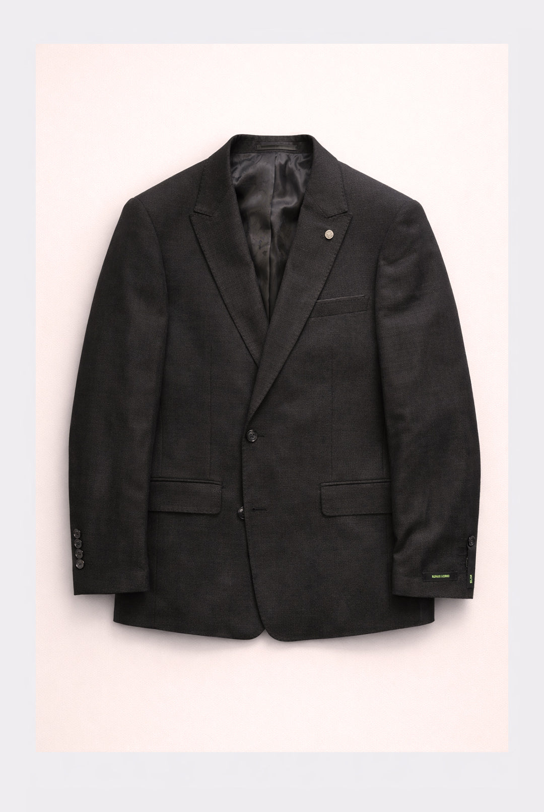 Slim Fit Linen-Blend Suit Jacket - Black