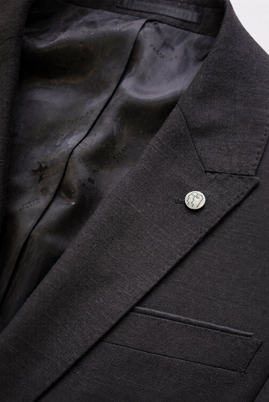 Slim Fit Linen-Blend Suit Jacket - Black