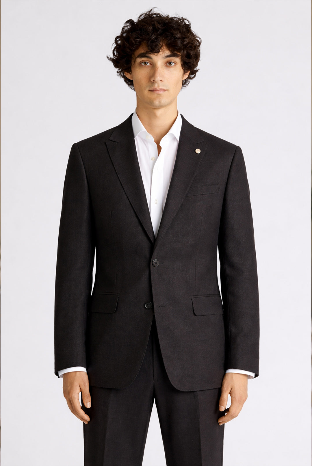 Slim Fit Linen-Blend Suit Jacket - Black