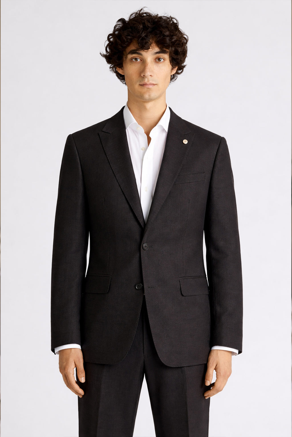 Slim Fit Linen-Blend Suit Trousers - Black