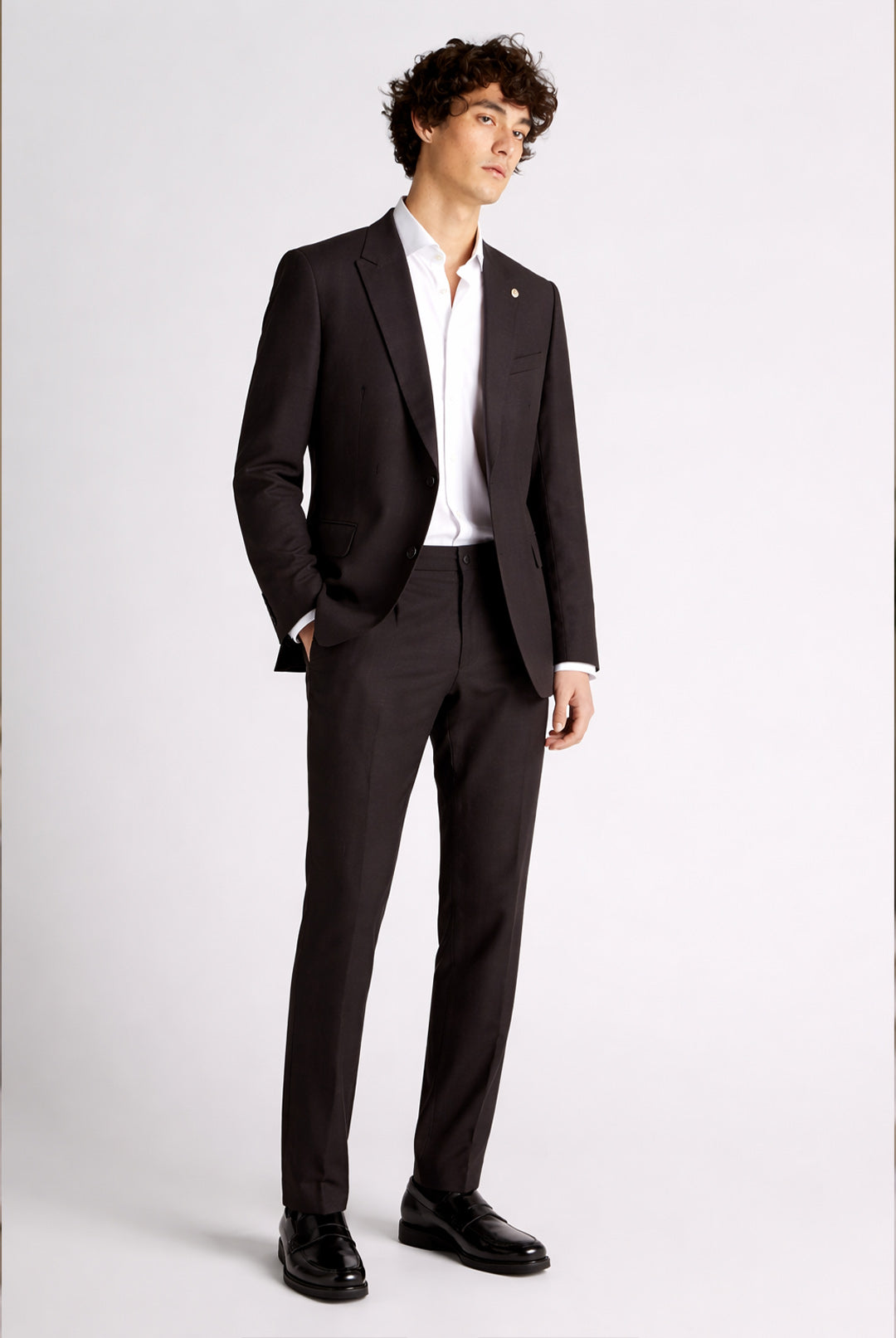 Slim Fit Linen-Blend Suit Jacket - Black