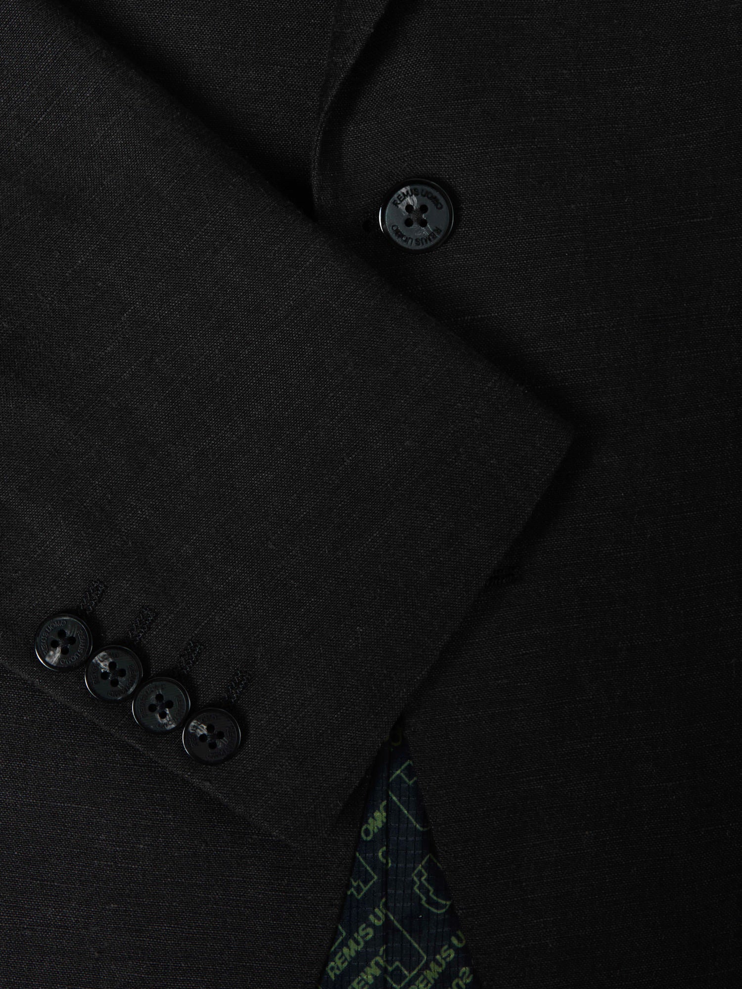 Slim Fit Linen-Blend Suit Jacket - Black