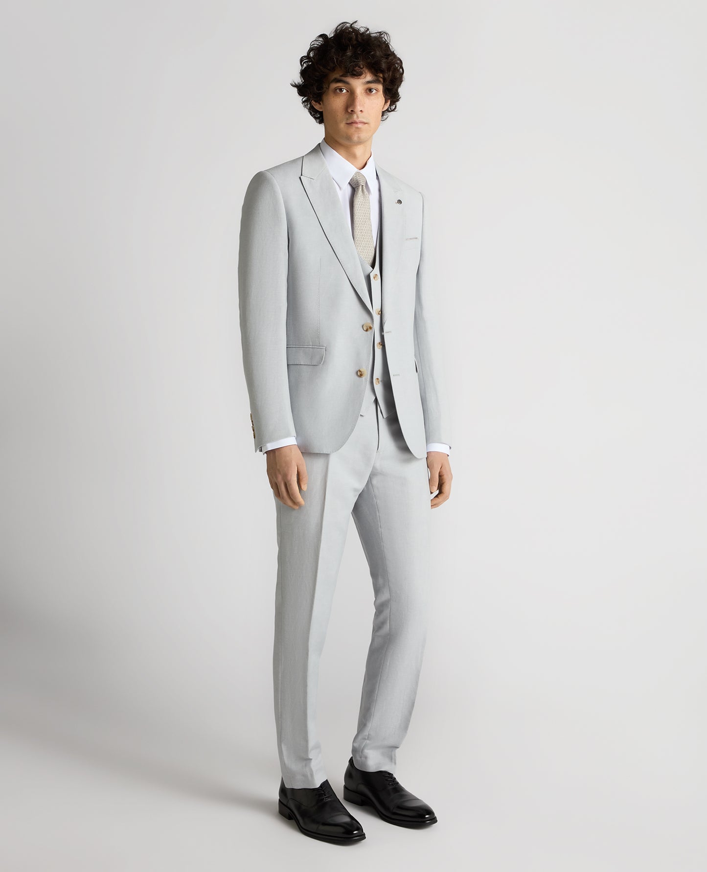 Slim Fit Linen-Blend Trousers - Light Blue