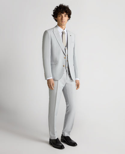 Slim Fit Linen-Blend Trousers - Light Blue