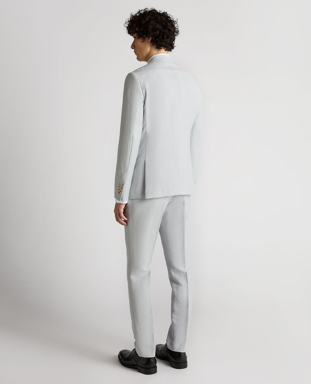 Tapered Fit Linen-Blend Suit Jacket - Light Blue