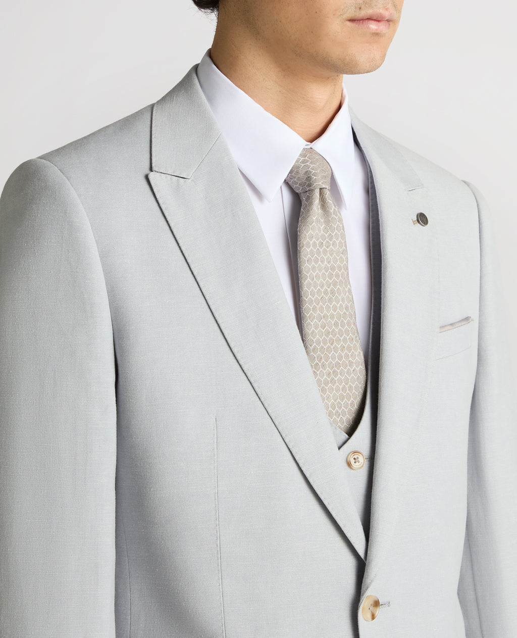 Slim Fit Linen-Blend Suit Jacket - Light Blue