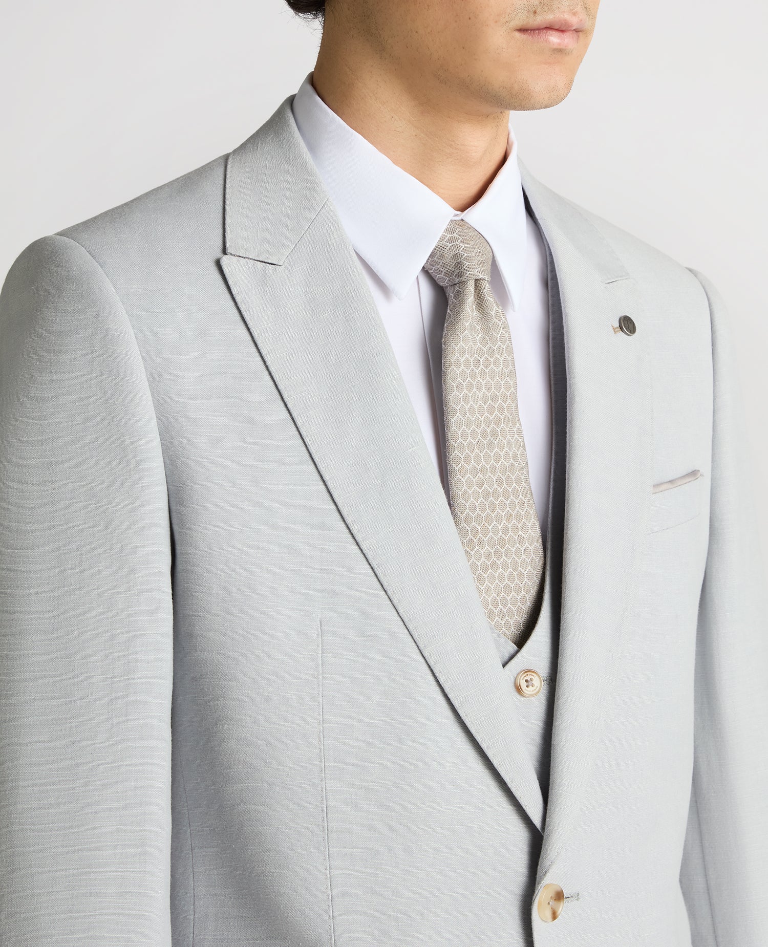 Tapered Fit Linen-Blend Suit Jacket - Light Blue