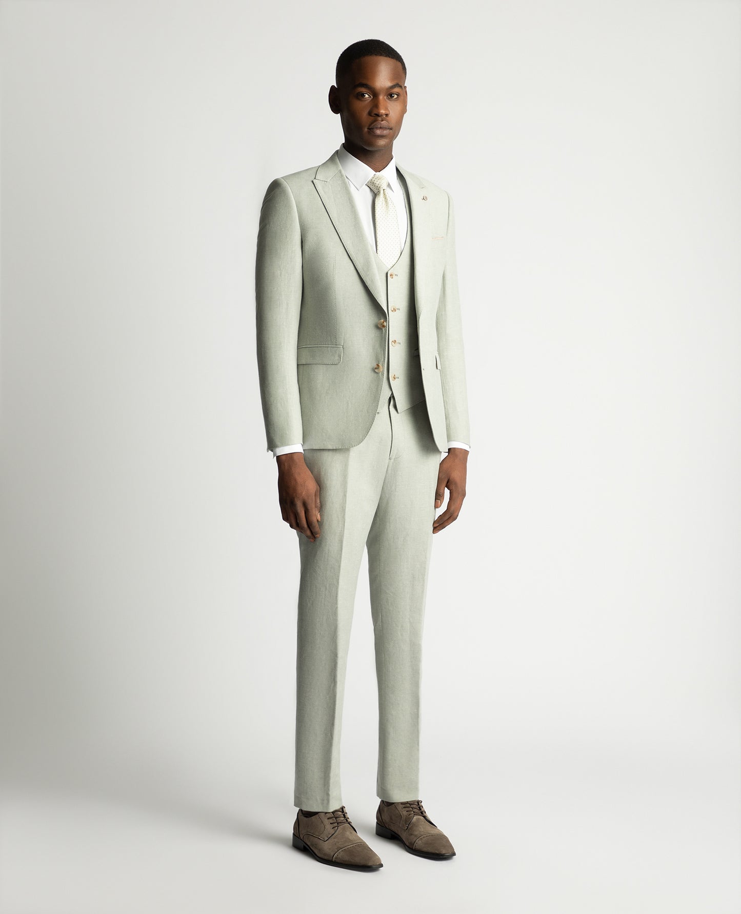 Slim Fit Linen-Blend Trousers - Light Green