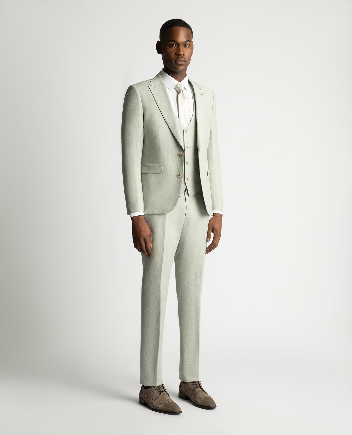 Tapered Fit Linen-Blend Suit Jacket - Light Green