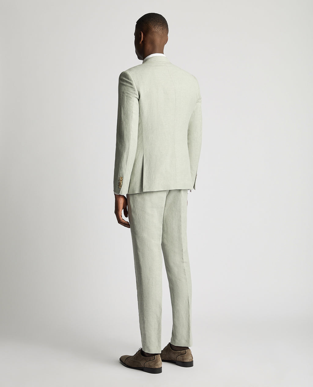 Slim Fit Linen-Blend Suit Jacket - Light Green