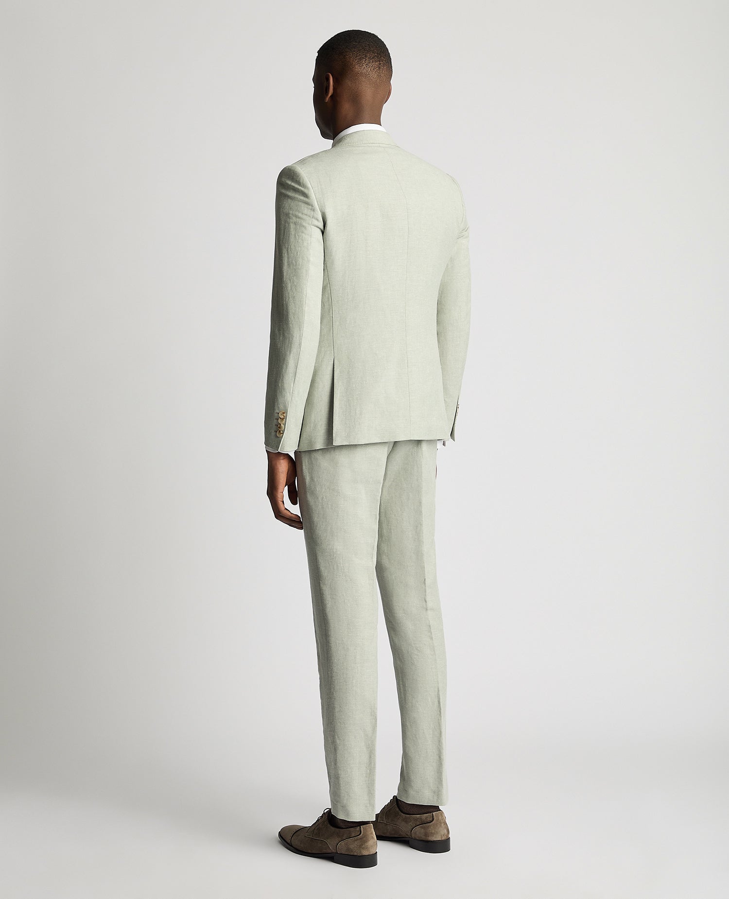 Tapered Fit Linen-Blend Suit Jacket - Light Green