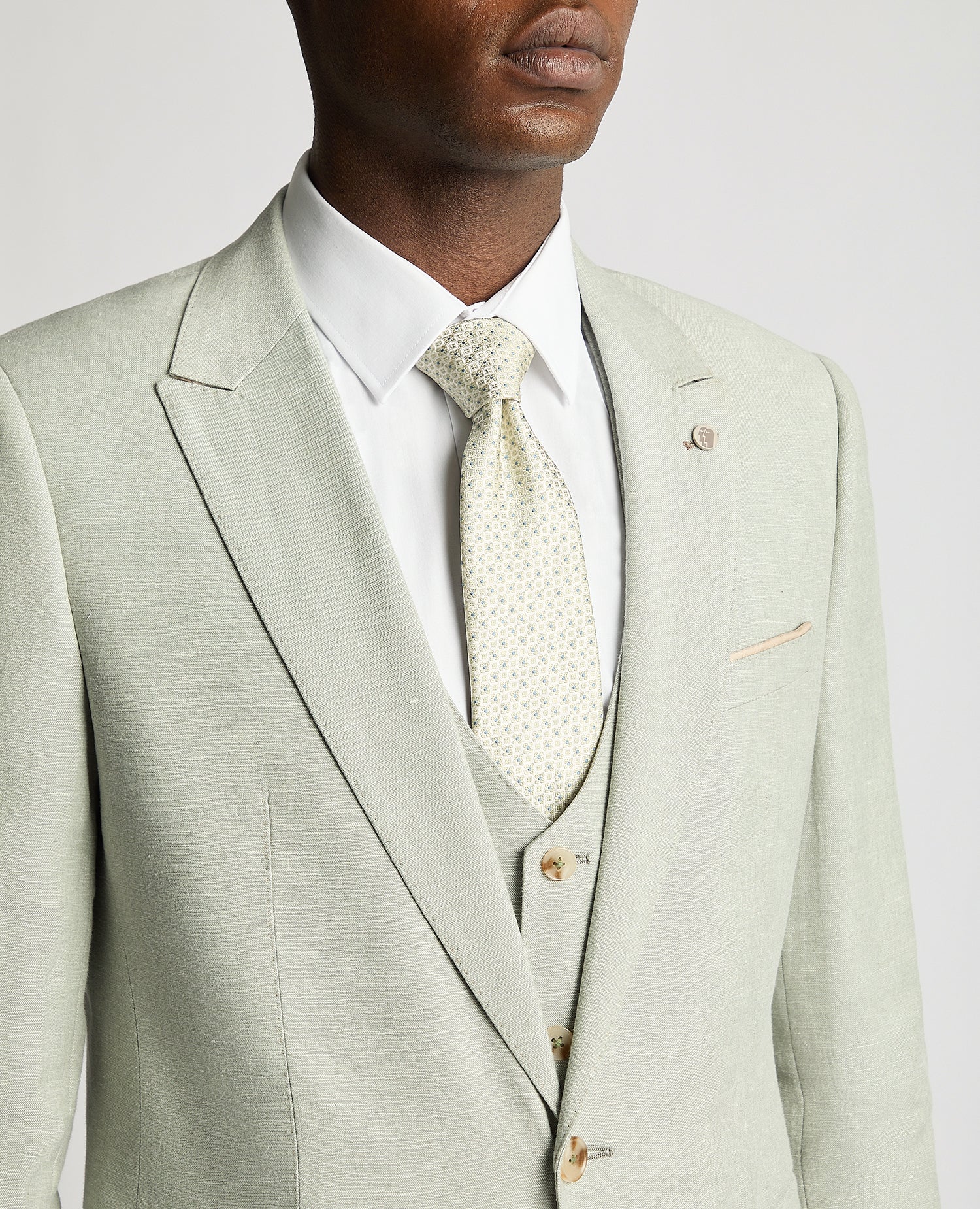 Slim Fit Linen-Blend Suit Jacket - Light Green