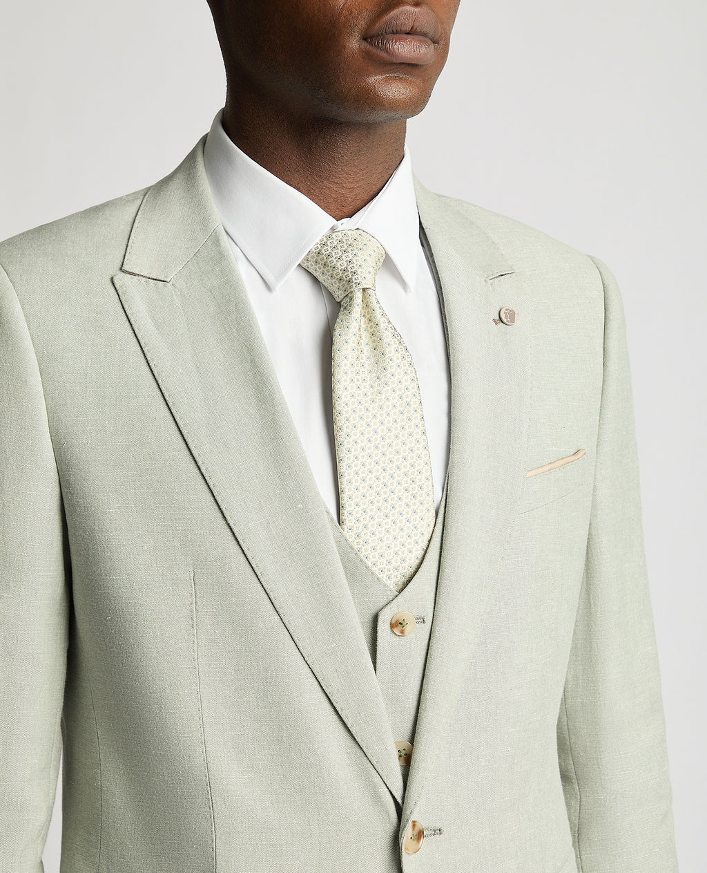 Tapered Fit Linen-Blend Suit Jacket - Light Green