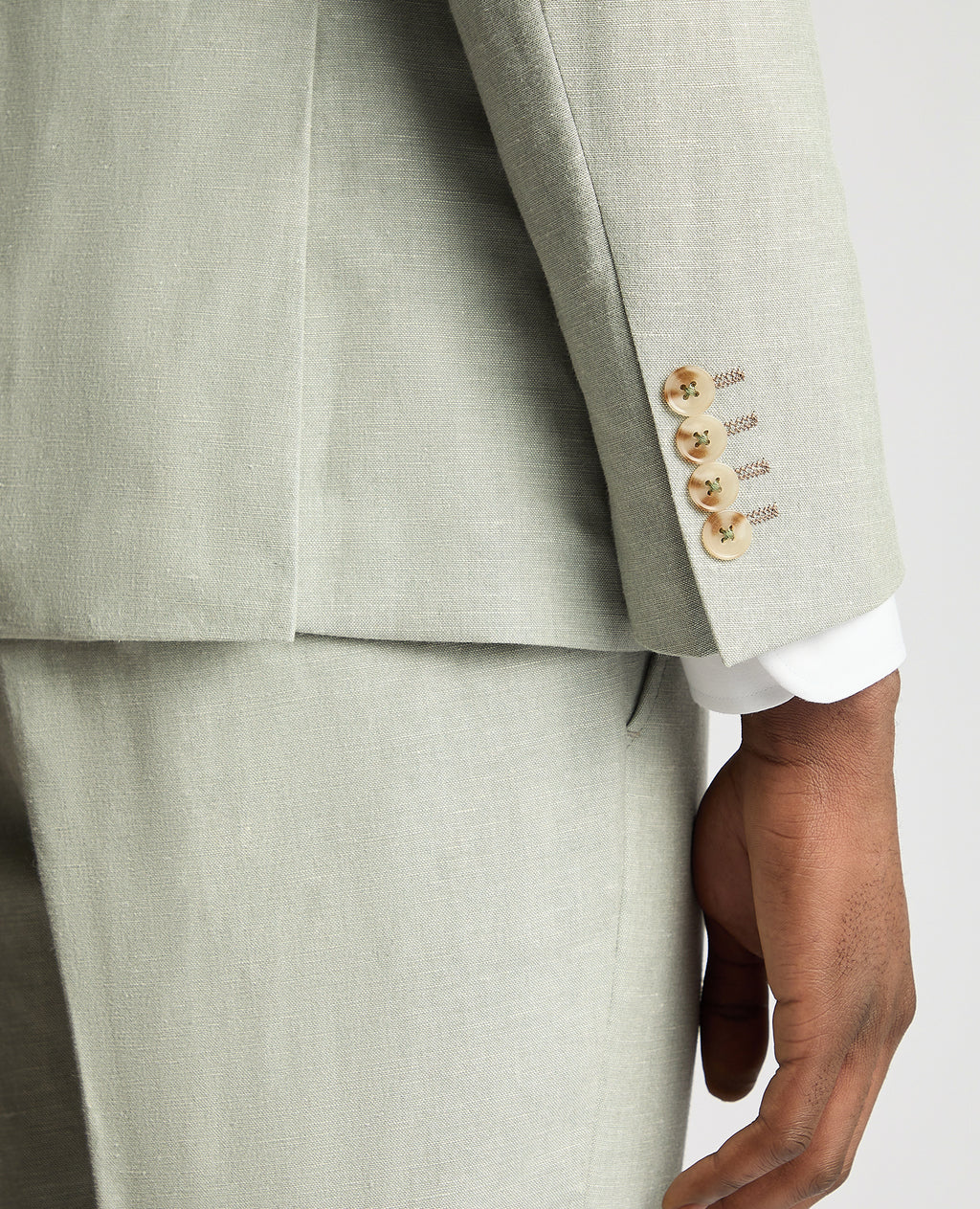 Tapered Fit Linen-Blend Suit Jacket - Light Green