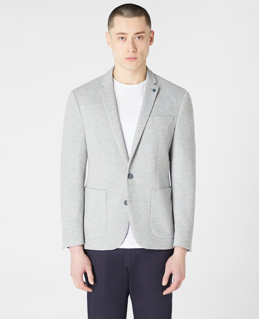 Slim-fit Textured Jersey Stretch Blazer - Light Grey