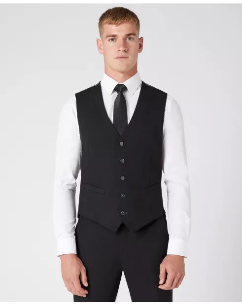Tapered Fit Polyviscose Suit Waistcoat - Black