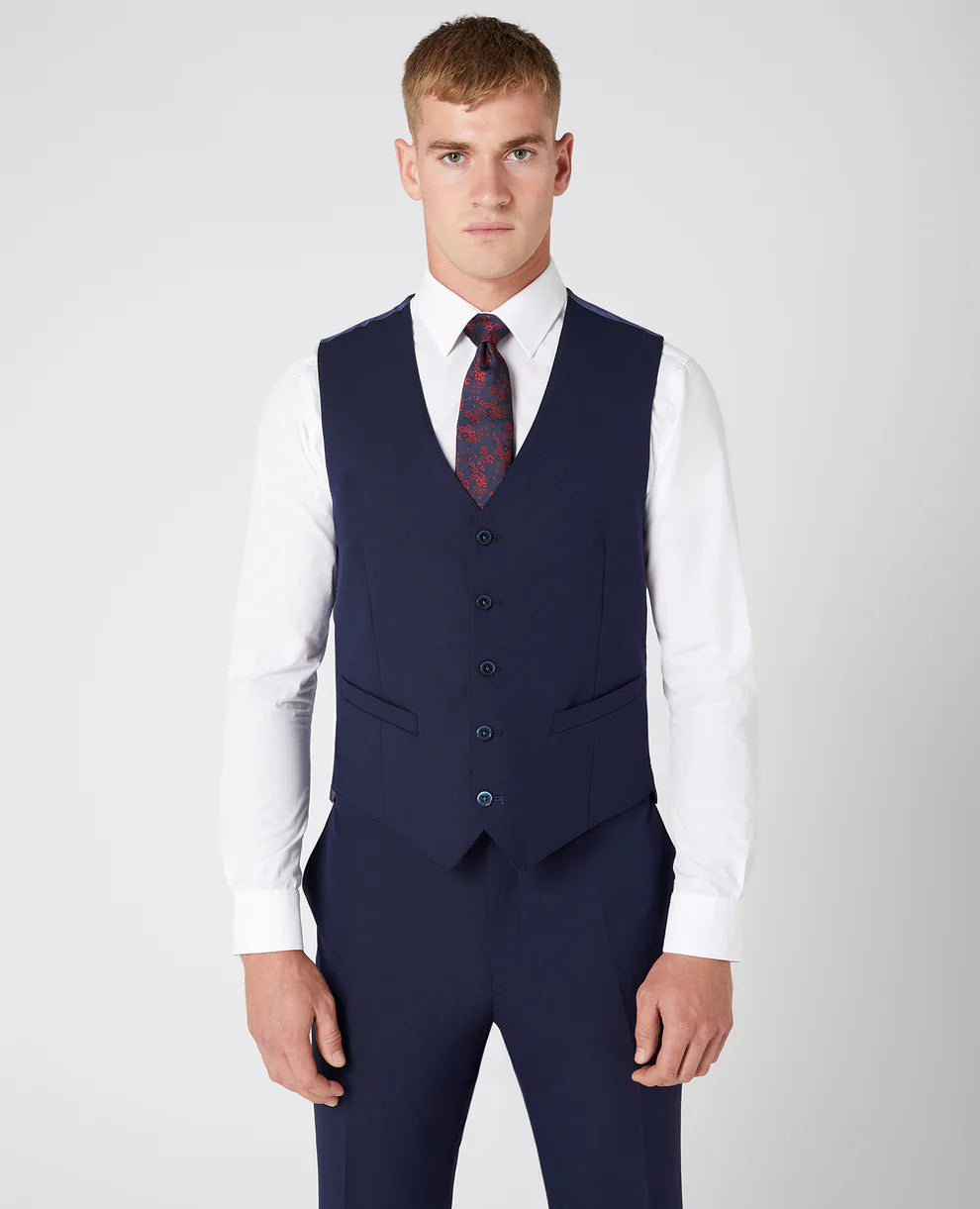 Tapered Fit Polyviscose Suit Waistcoat - French Navy