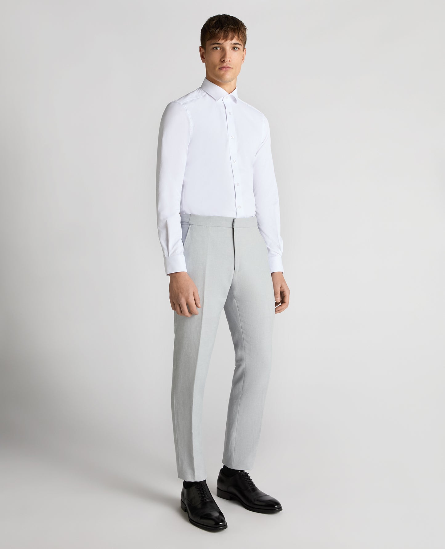 Slim Fit Linen-Blend Trousers - Light Blue