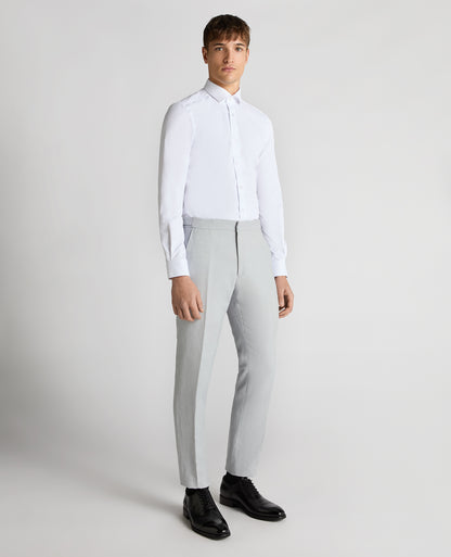 Slim Fit Linen-Blend Trousers - Light Blue