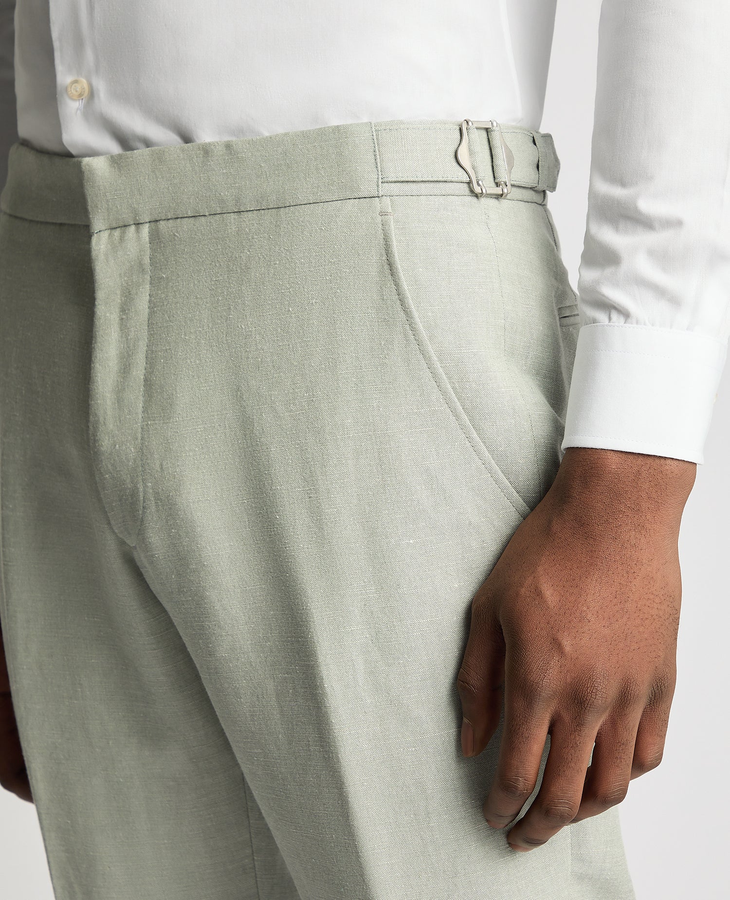 Slim Fit Linen-Blend Trousers - Light Green