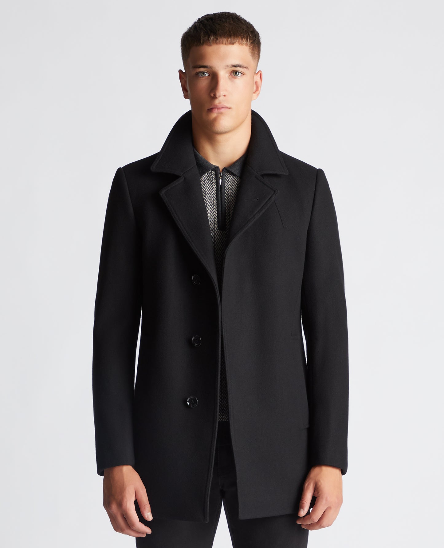Lohman Tailored 3/4 Wool-Rich Coat - Black