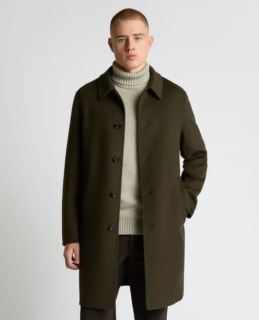 Tatum Relaxed Fit Wool Rich Overcoat - Olive Green