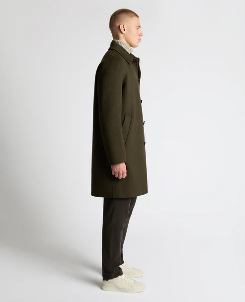 Tatum Relaxed Fit Wool Rich Overcoat - Olive Green
