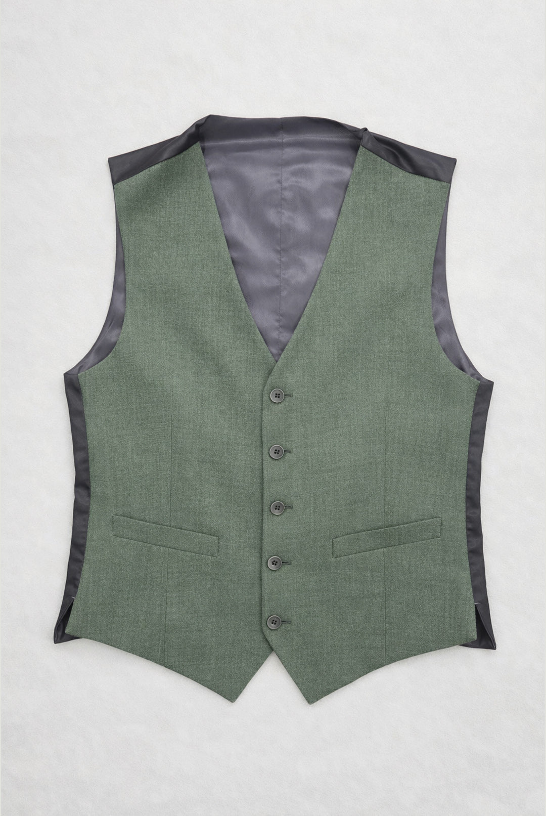 Tapered-fit Stretch Smokey Green Suit - Waistcoat