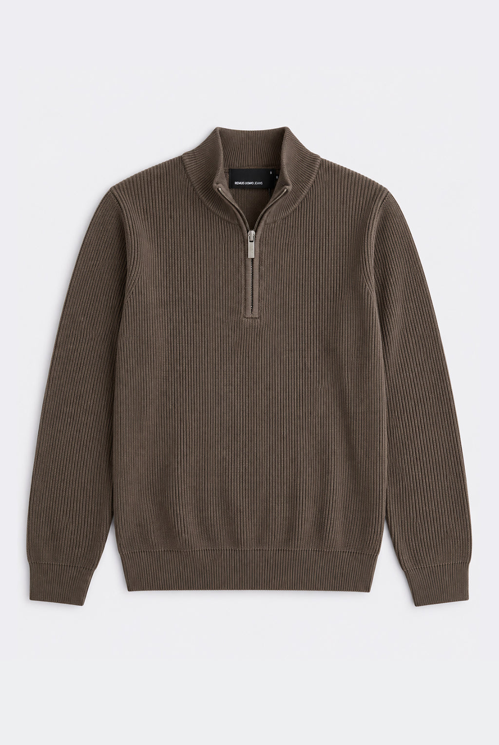 Pure Cotton Ribbed Quarter Zip - Chocolate Brown
