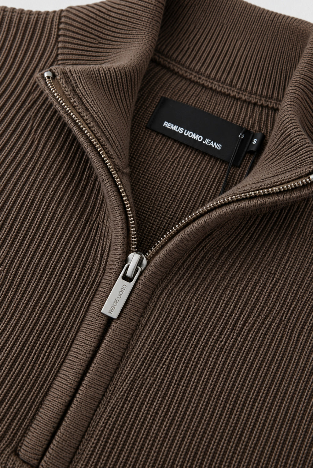 Pure Cotton Ribbed Quarter Zip - Chocolate Brown