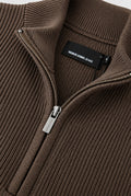Pure Cotton Ribbed Quarter Zip - Chocolate Brown