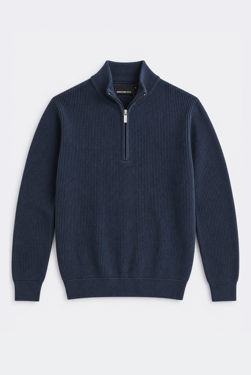 Pure Cotton Ribbed Quarter Zip - Navy