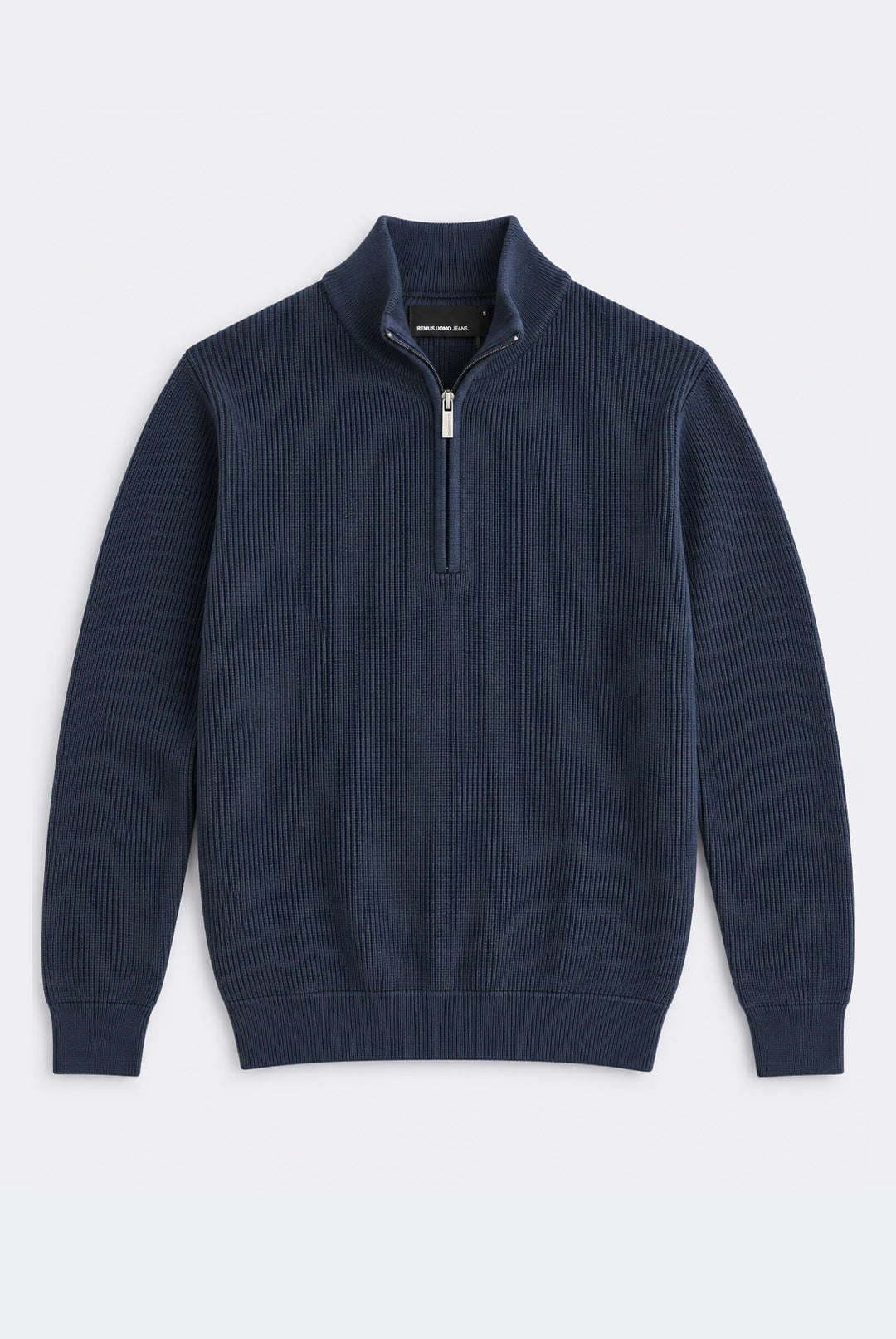 Pure Cotton Ribbed Quarter Zip - Navy