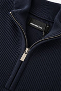 Pure Cotton Ribbed Quarter Zip - Navy