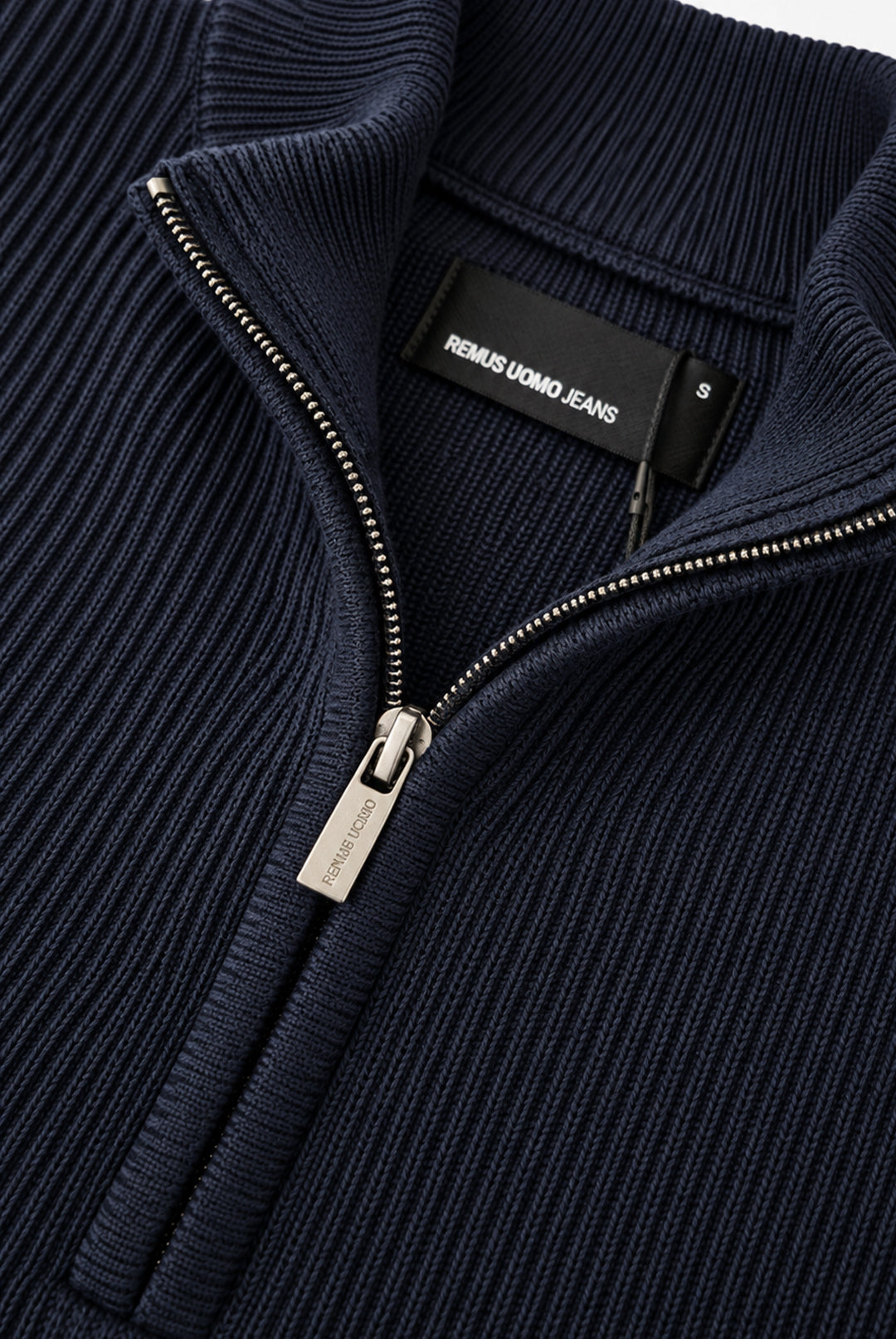 Pure Cotton Ribbed Quarter Zip - Navy