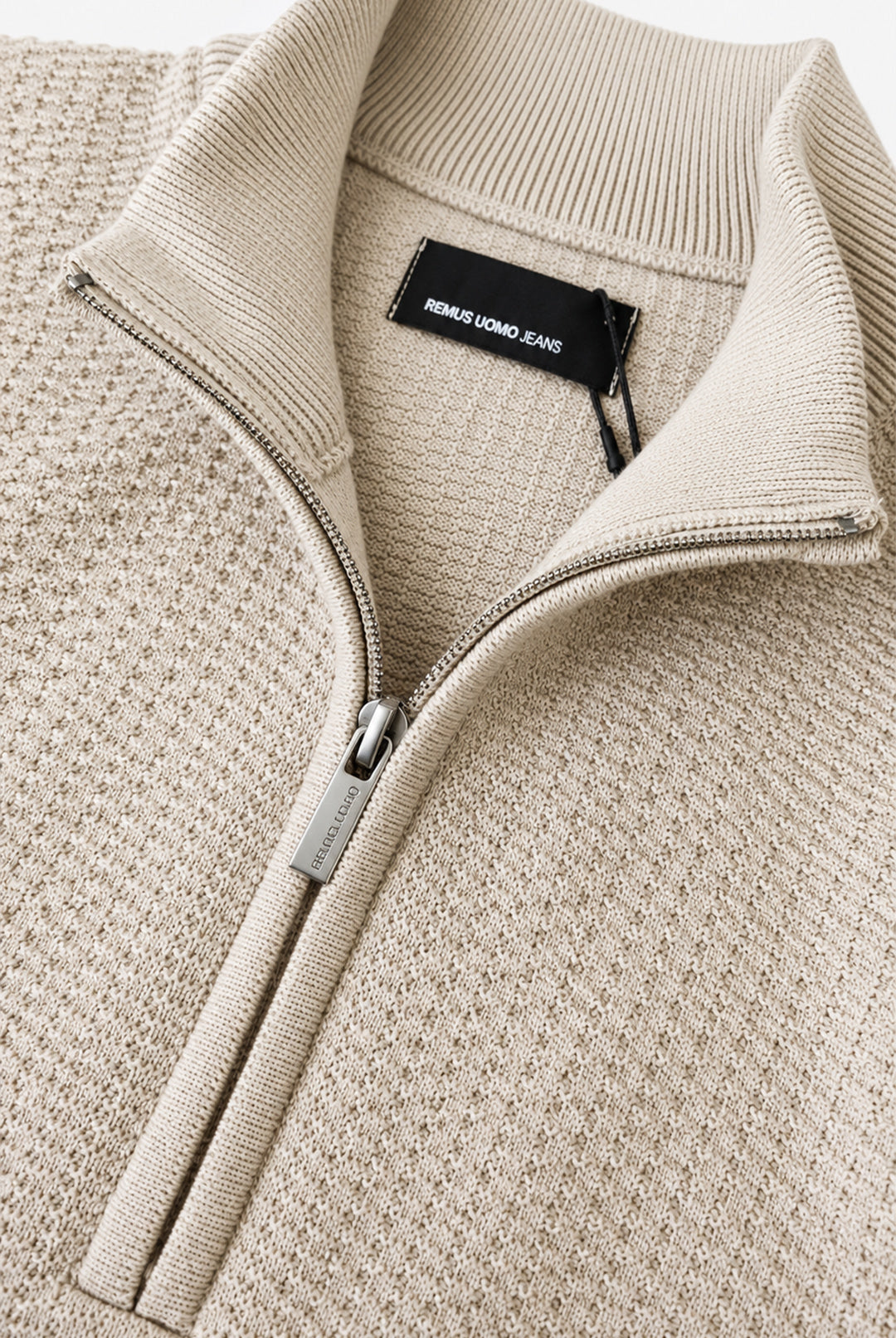Pure Cotton Textured Quarter Zip - Cream
