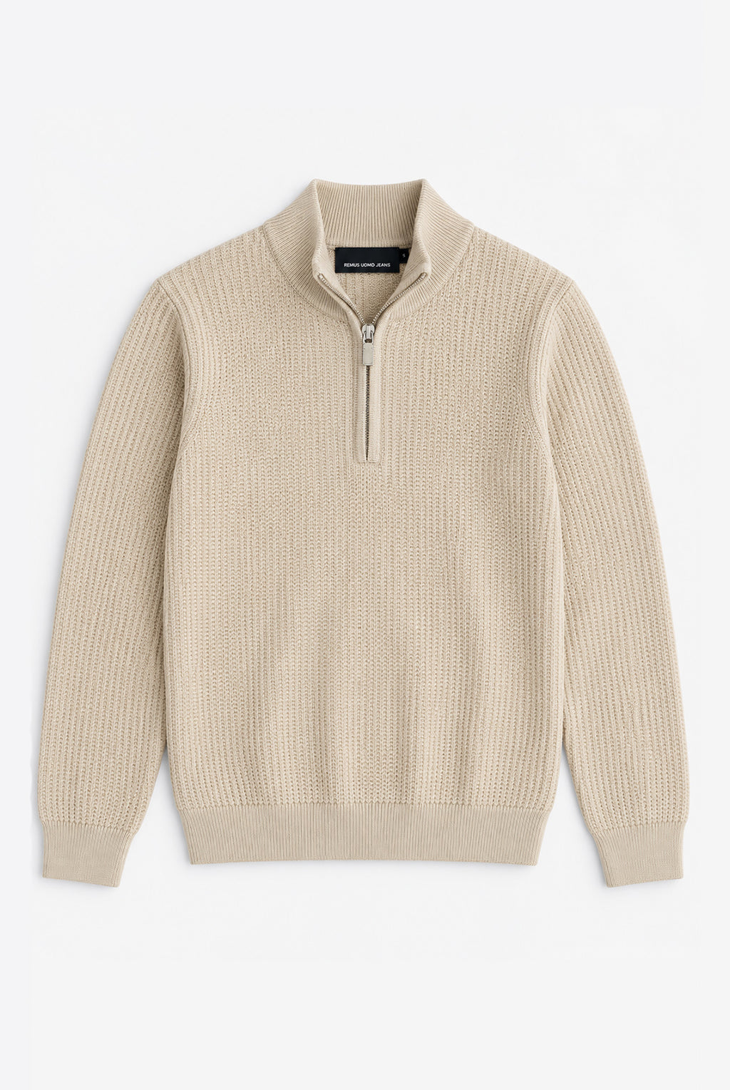 Pure Cotton Textured Quarter Zip - Cream