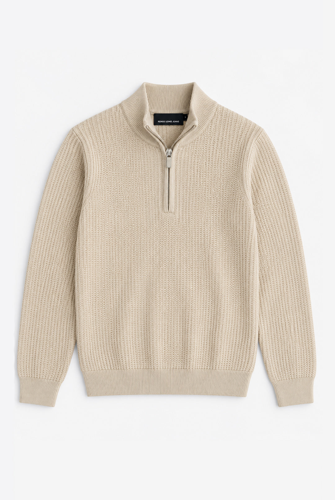 Pure Cotton Textured Quarter Zip - Cream
