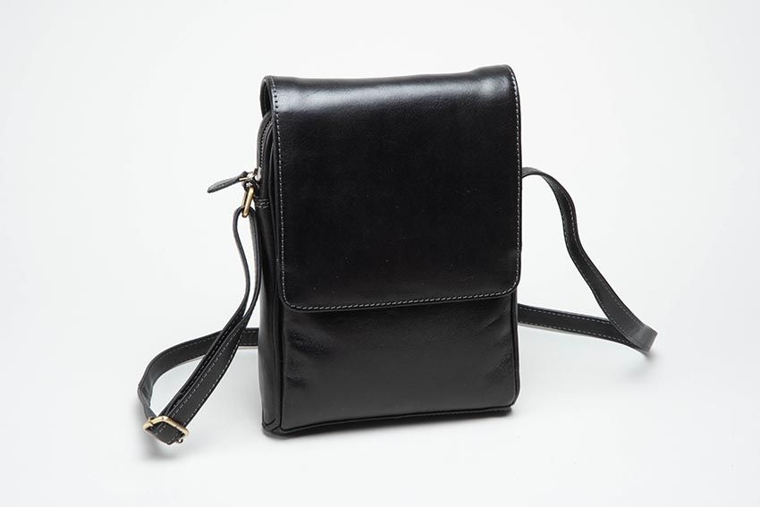 Unisex Small Leather Satchel - Black