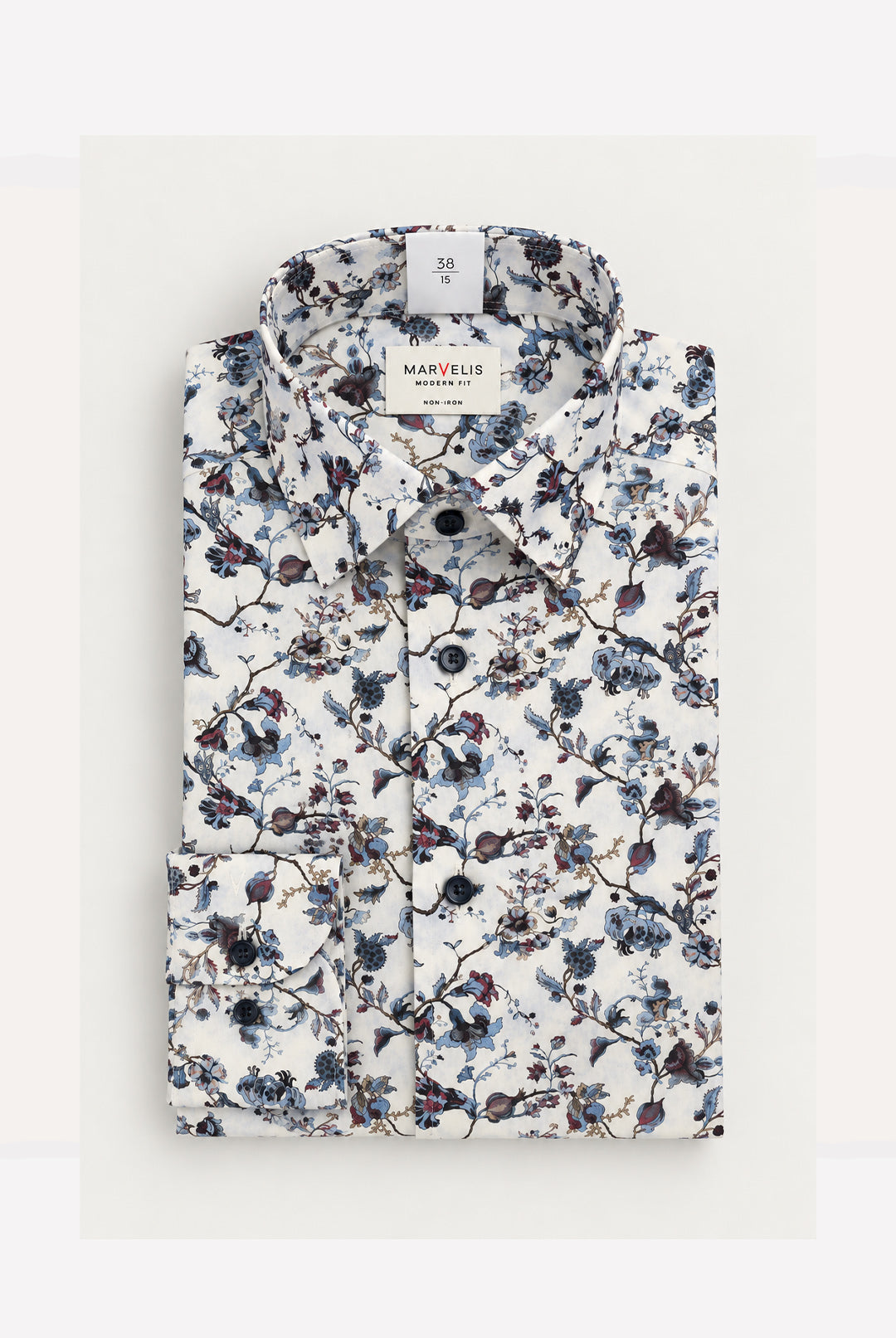 Non-Iron Cotton Floral Shirt - White